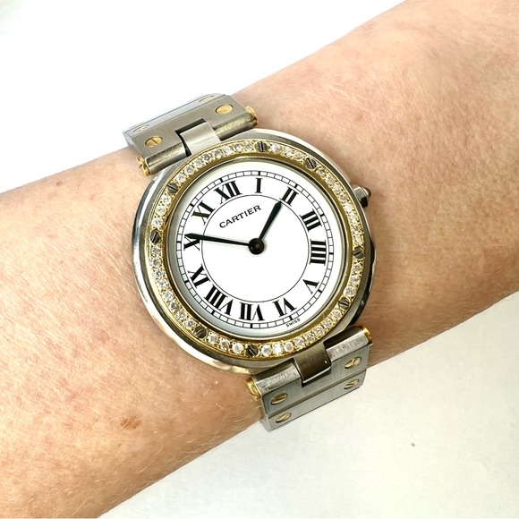 CARTIER SANTOS RONDE Quartz 32mm 2 Tone 0.38TCW DIAMOND Watch main image 6